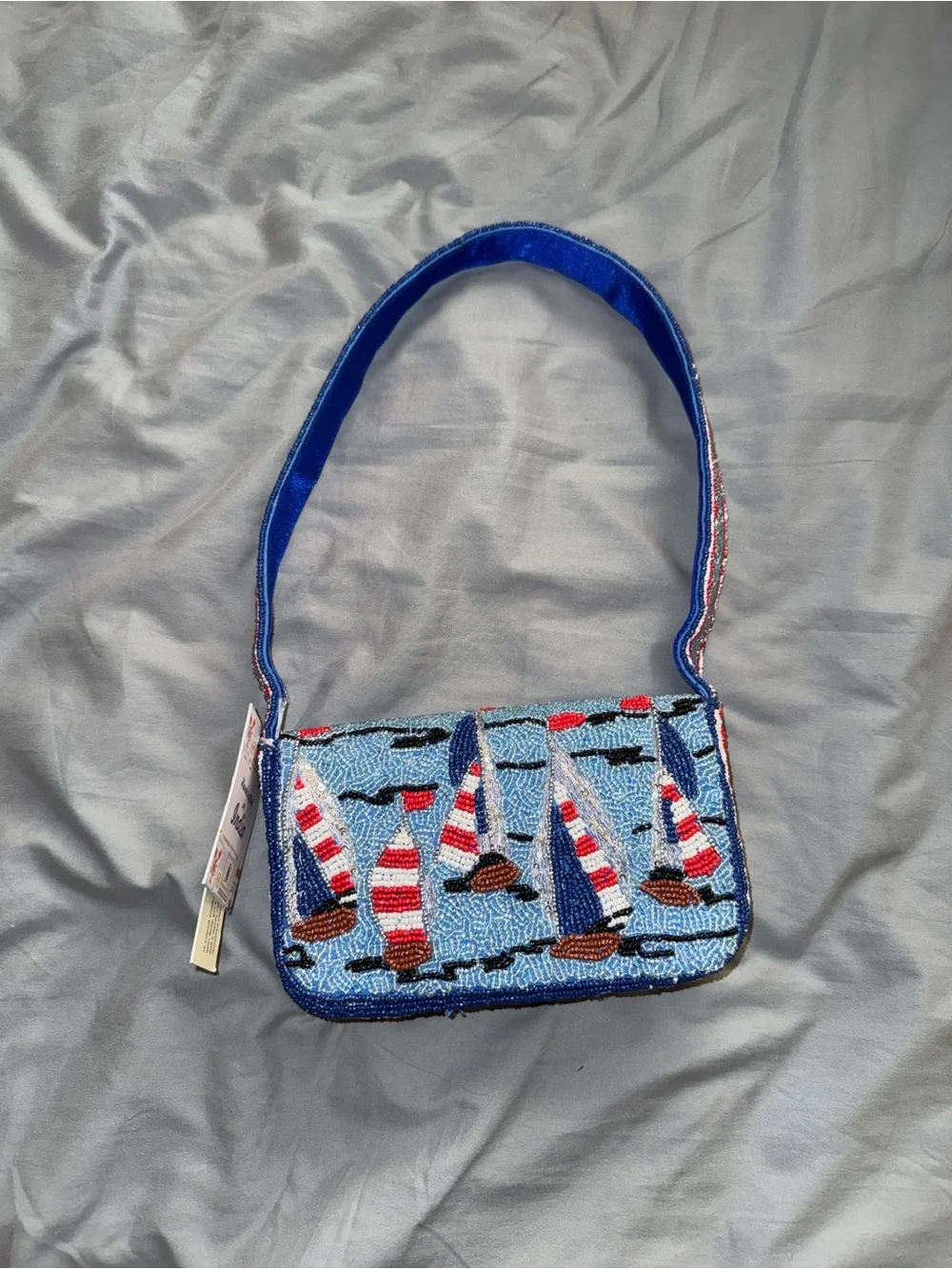 Beaded Sailboat Shoulder Bag Handmade in India New with Tags